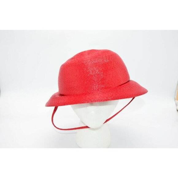 1980s Red Adolfo II Brimmed Straw Hat with Chin - Picture 2 of 5